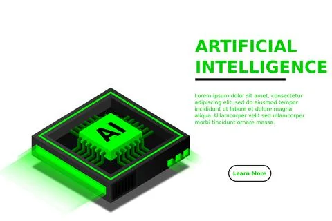 Artificial intelligence, AI web banner, isometric cloud computing concept, da Illustrazione stock