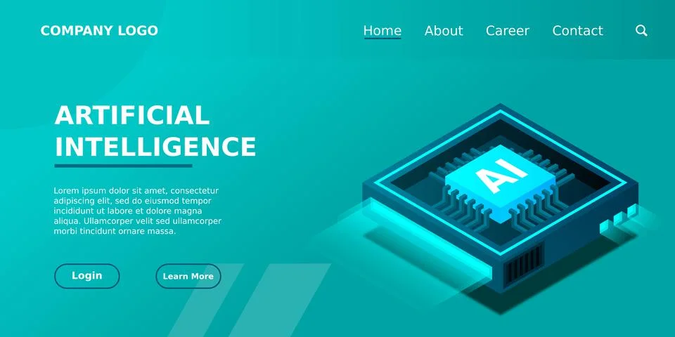Artificial intelligence, AI web banner, isometric cloud computing concept, da Stock Illustration