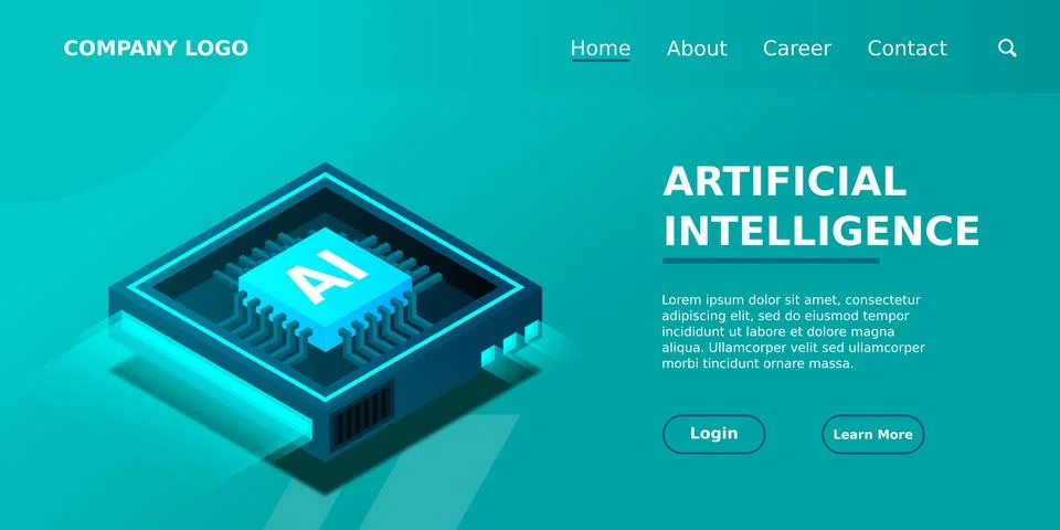 Artificial intelligence, AI web banner, isometric cloud computing concept, da 스톡 일러스트