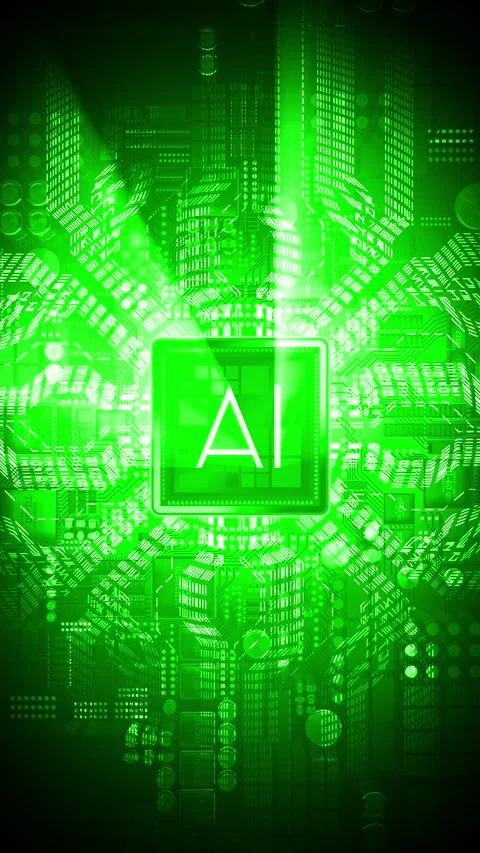 Artificial intelligence - AI word on computer processor - green color palette Stock Footage 302911668