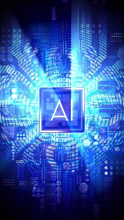 Artificial intelligence - AI word on computer processor - blue color palette Stock Footage 302911691