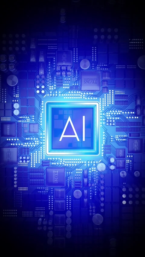 Artificial intelligence - AI word on computer processor and light rays Stock Footage 302911740