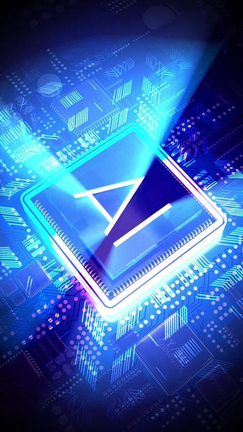 Artificial intelligence - AI word on computer processor - blue color palette Stock Footage 302912090