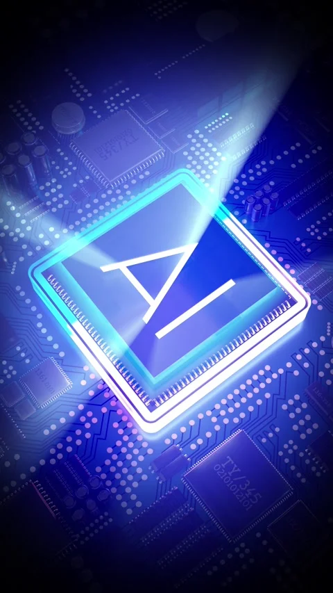 Artificial intelligence - AI word on computer processor and light rays 库存影片 302912211