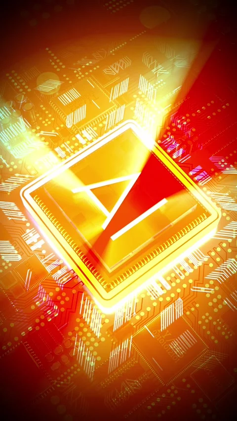 Artificial intelligence - AI word on computer processor - red color palette Stock Footage 302912329
