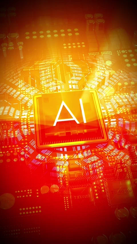 Artificial intelligence - AI word on computer processor - red color palette Stock Footage 302912588