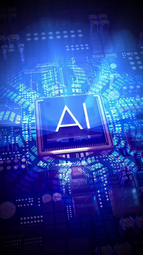 Artificial intelligence - AI word on computer processor - blue color palette Stock Footage 302912639
