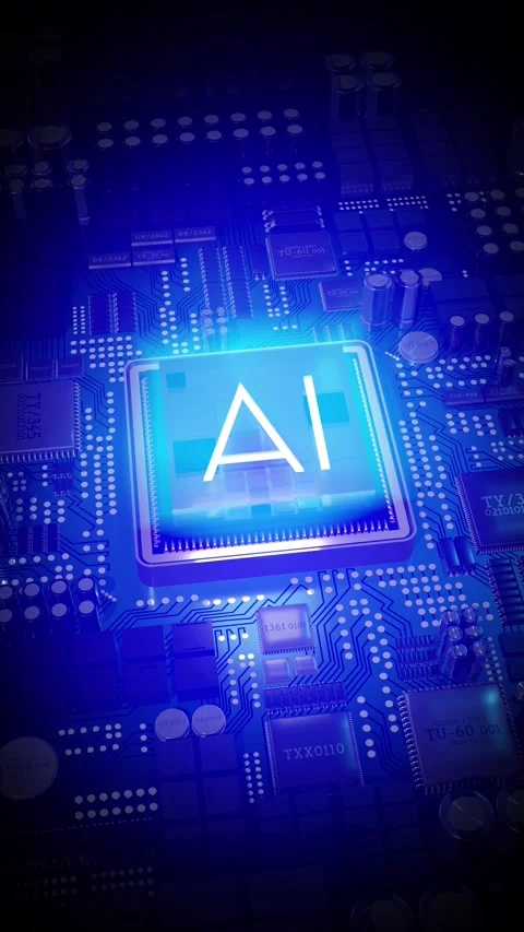 Artificial intelligence - AI word on computer processor and light rays Stock Footage 302912736