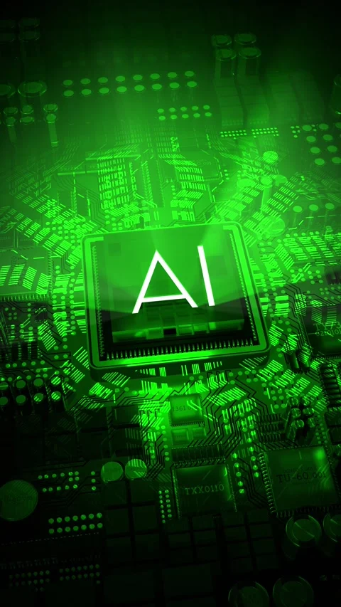 Artificial intelligence - AI word on computer processor - green color palette Stock Footage 302912739