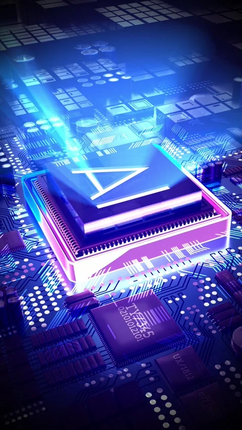 Artificial intelligence - AI word on computer processor - blue color palette Stock Footage 302913029