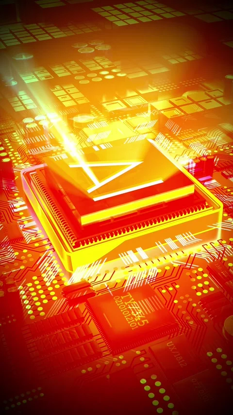 Artificial intelligence - AI word on computer processor - red color palette Stock Footage 302913212
