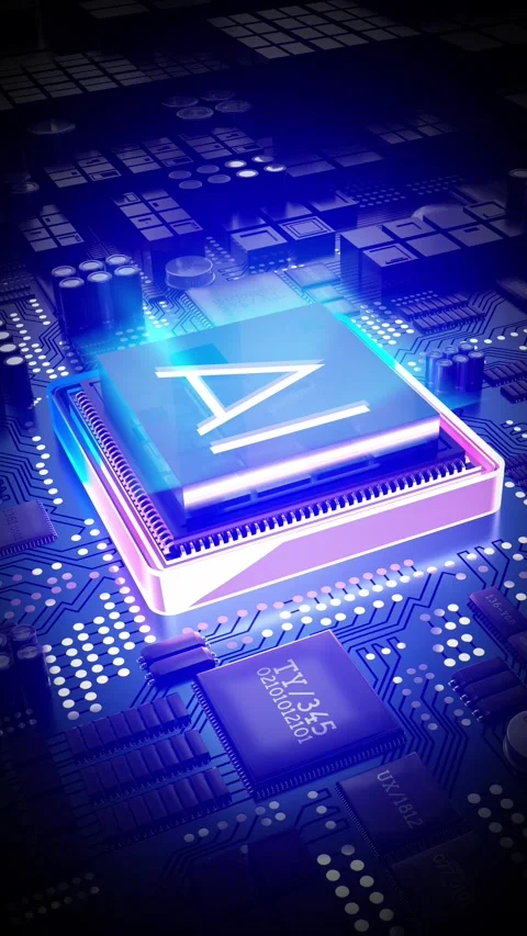 Artificial intelligence - AI word on computer processor and light rays 库存影片 302913348