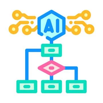 Artificial intelligence algorithm processing data flowchart concept Stock Illustration