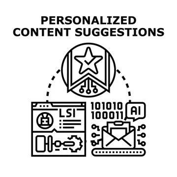 Artificial intelligence algorithms generate personalized content suggestions  Stock Illustration