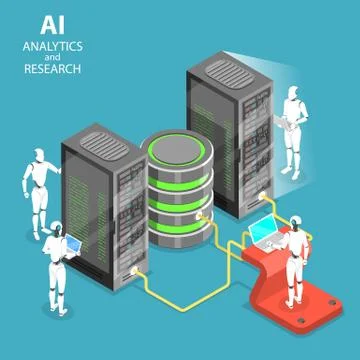 Artificial intelligence analytics and research isometric flat vector concept. Stock Illustration