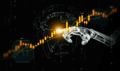 Artificial intelligence analyzes financial data for smart investment. Robot.. Stock Illustration