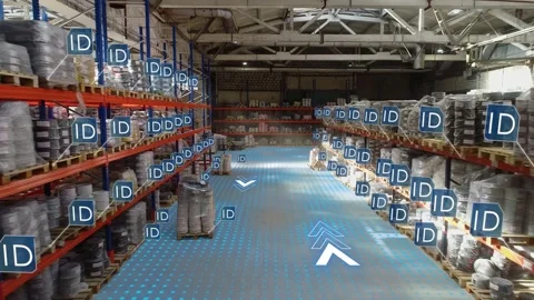 Artificial intelligence analyzes the goods in the warehouse. Scanning product Video stock 301883455