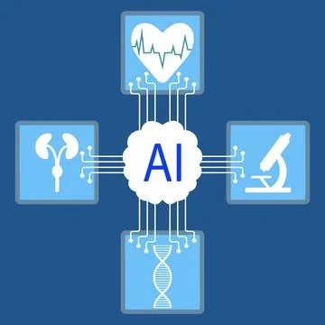 Artificial intelligence analyzes medical data, Use of artificial intelligence in Illustrazione stock