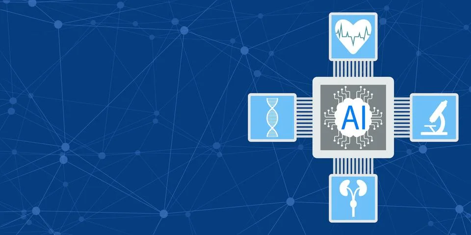 Artificial intelligence analyzes medical data, Use of artificial intelligence in Illustrazione stock