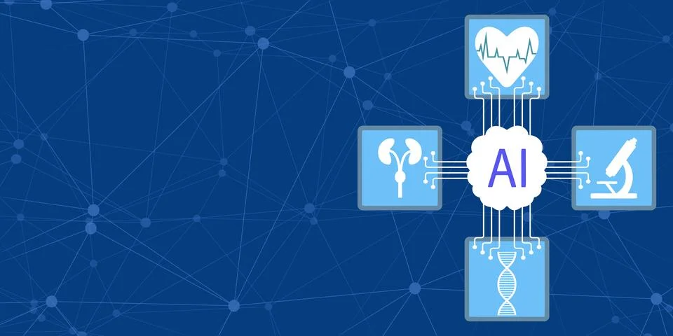 Artificial intelligence analyzes medical data, Use of artificial intelligence in Illustrazione stock