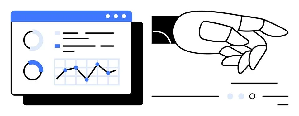 Artificial Intelligence Analyzing Data with Robotic Hand and Interactive Da.. Stock Illustration