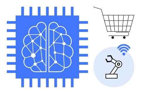 Artificial Intelligence and Automation Concepts Neural Network, Robotic Arm.. Stock Illustration
