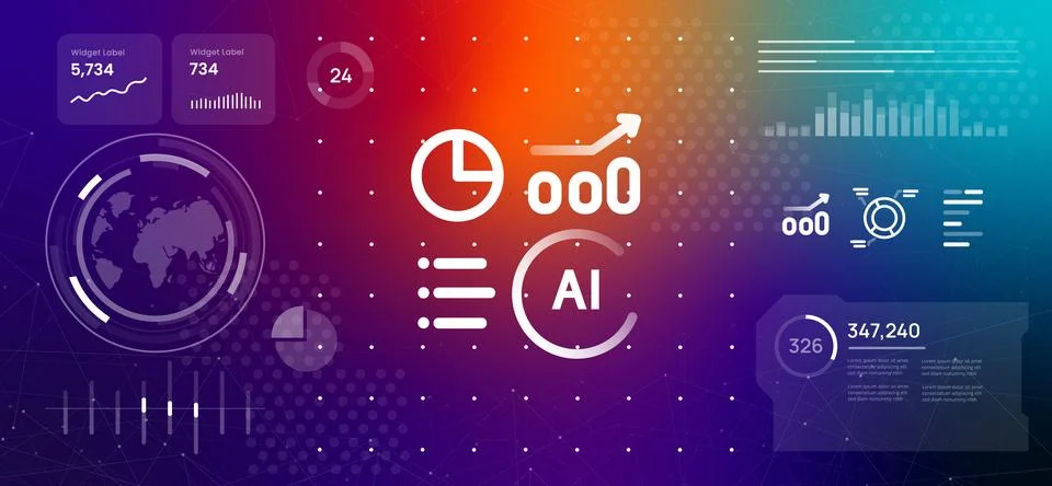 Artificial intelligence and big data analysis concept showing ai icons Stock Illustration