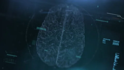 Artificial intelligence and brainstorm concept. 3D Render Brain animation, data Stock Footage 132801285