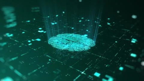 Artificial intelligence and brainstorm concept. 3D Render Brain animation, data Stock Illustration