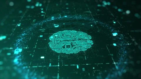 Artificial intelligence and brainstorm concept. 3D Render Brain animation, data Stock Illustration