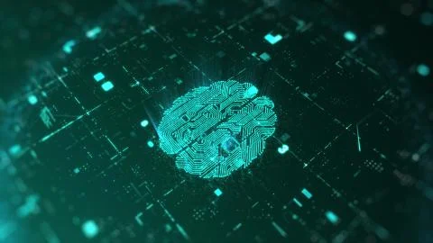 Artificial intelligence and brainstorm concept. 3D Render Brain animation, data Stock Illustration