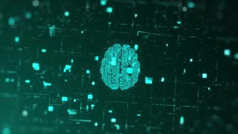 Artificial intelligence and brainstorm concept. 3D Render Brain animation, data Stock Illustration