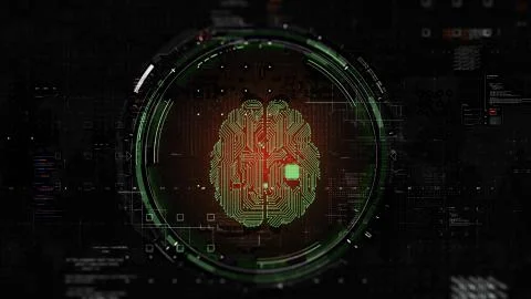 Artificial intelligence and brainstorm concept. 3D Render Brain animation, data Illustrazione stock