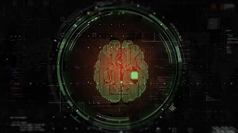 Artificial intelligence and brainstorm concept. 3D Render Brain animation, data Illustrazione stock