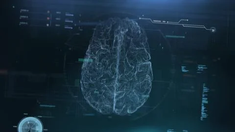 Artificial intelligence and brainstorm concept. 3D Render Brain animation, data Stock Illustration