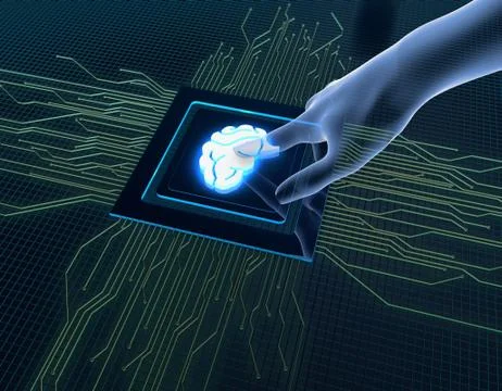 Artificial intelligence and circuit, brain, data transmission Stock Illustration