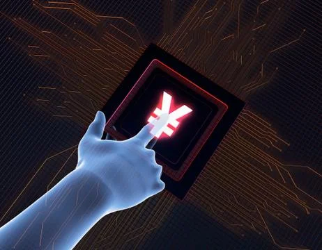 Artificial intelligence and circuit, RMB symbol, data transmission イラスト素材