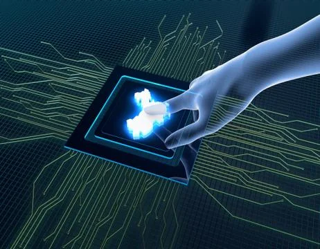 Artificial Intelligence and Circuits, China Map, Data Transmission Stock Illustration