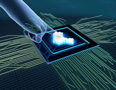 Artificial Intelligence and Circuits, China Map, Data Transmission Stock Illustration