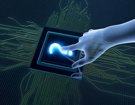 Artificial intelligence and circuits, question marks, data transmission Stock Illustration