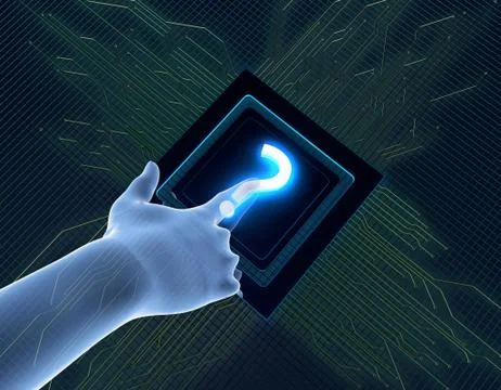 Artificial intelligence and circuits, question marks, data transmission Stock Illustration