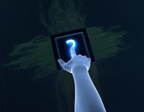 Artificial intelligence and circuits, question marks, data transmission Stock Illustration
