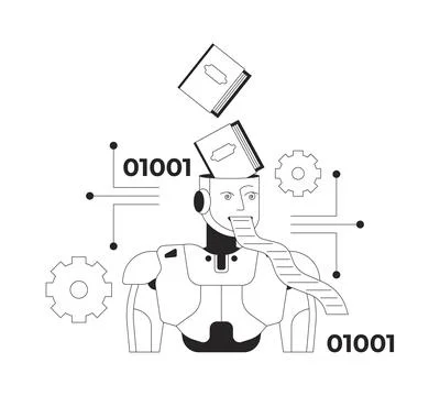 Artificial intelligence and copyright infringement line illustration concept 스톡 일러스트