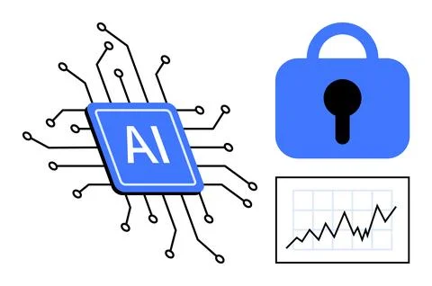 Artificial Intelligence and Cybersecurity with Growth Data 스톡 일러스트