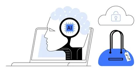 Artificial Intelligence and Cybersecurity Integration of AI in Security Syste Stock Illustration