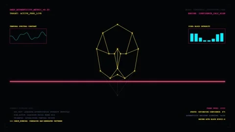 Artificial Intelligence and Data Analysis, Digital Face Scan on Black Background 스톡 동영상 341714911