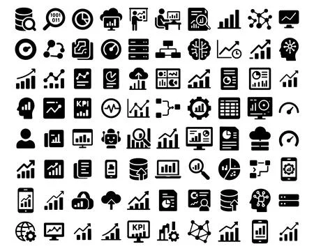 Artificial Intelligence and Data Analysis Icon Set with Cloud and Business .. 스톡 일러스트
