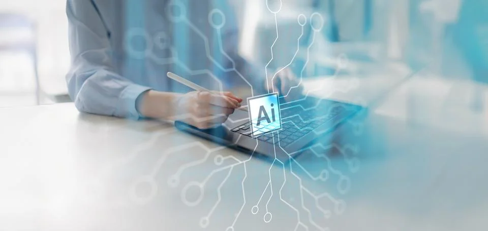 Artificial Intelligence and Data Analysis in Digital Workspaces Stock Photos