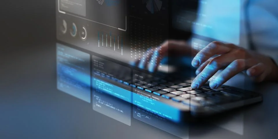 Artificial Intelligence and Data Analytics Dashboard with Neural Network Visu Stock Photos