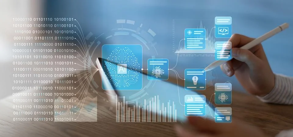 Artificial Intelligence and Data Processing Interaction on a Digital Touchscr Фото